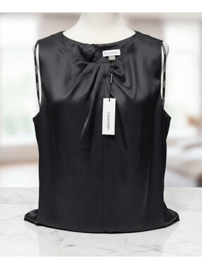 Calvin Klein Womens Black Sleeveless Blouse Size M Dressy Career Top New